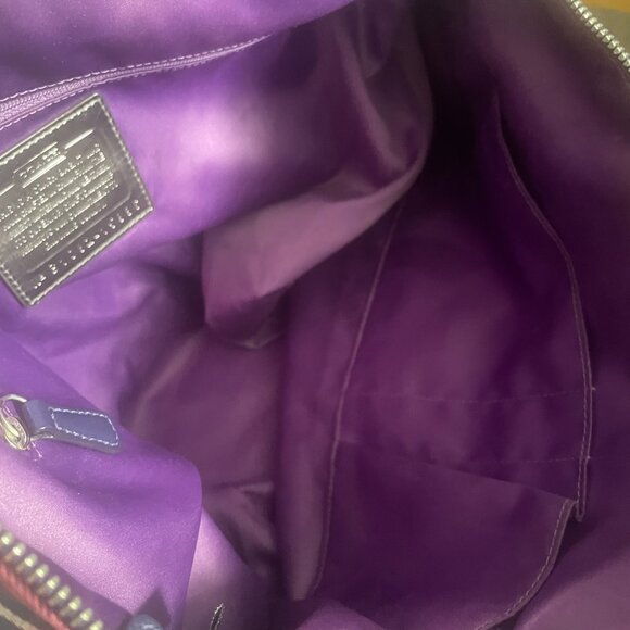 COACH Poppy Plaid Glam Tote Purple red Patent leather trim Bag - Picture 13 of 14